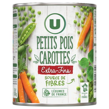 U Petits pois extra fins et jeunes carottes - Boîte de 530g net égoutté