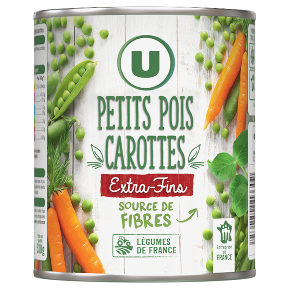 U Petits pois extra fins et jeunes carottes - Boîte de 530g net égoutté