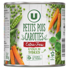 U Petits pois et carottes extra fins - Boîte de 265g net égoutté