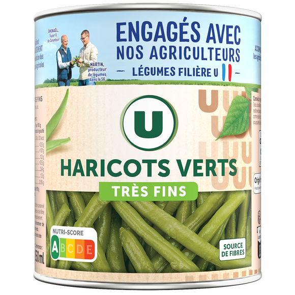 U Haricots verts très fins - Boîte de 440g net égoutté