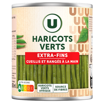 U Haricots verts extra-fins cueillis et rangés à la main - Boite de 440gnet égoutté