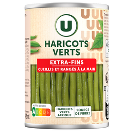 U Haricots verts extra-fins cueillis et rangés à la main - Boite de 220gnet égoutté