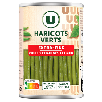 U Haricots verts extra-fins cueillis et rangés à la main - Boite de 220gnet égoutté