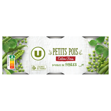 U Petits pois extra-fins à l'étuvée - 3 boîtes de 140g