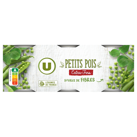 U Petits pois extra-fins à l'étuvée - 3 boîtes de 140g