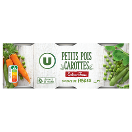 U Petits pois et carottes extra-fins - 3 boîtes de 130g net égoutté