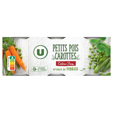 U Petits pois et carottes extra-fins - 3 boîtes de 130g net égoutté