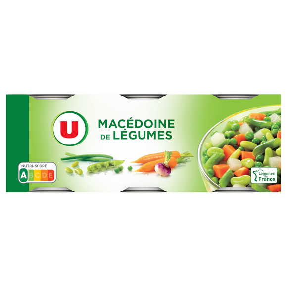 U Macédoine de légumes - 3 boîtes de 130g net égoutté