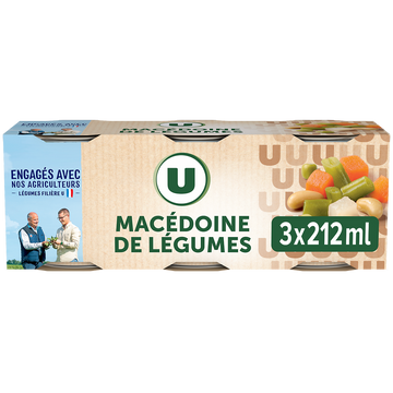 U Macédoine de légumes - 3 boîtes de 130g net égoutté