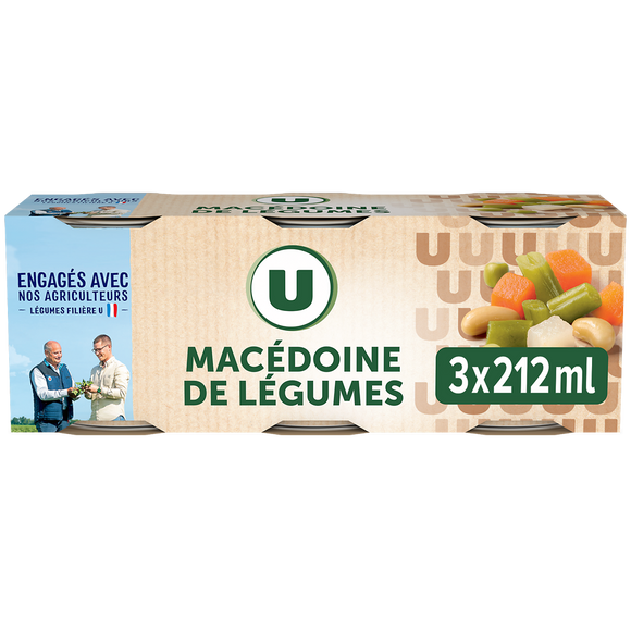 U Macédoine de légumes - 3 boîtes de 130g net égoutté