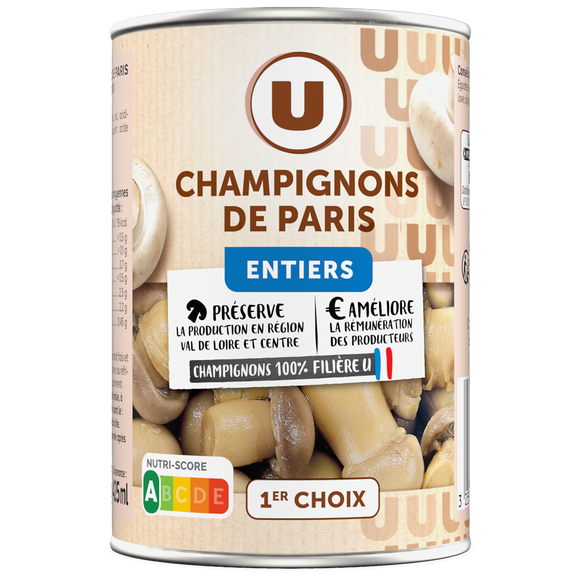 U Champignons de Paris entiers 1er choix - Boîte 230g