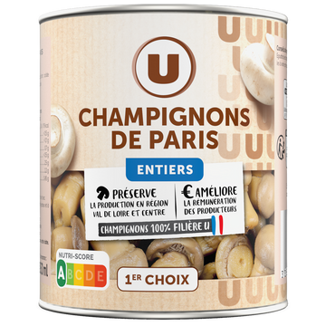 U Champignons de Paris entiers au naturel - Boîte 460g