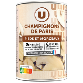 U Champignons de Paris pieds et morceaux  - Boîte de 230g net égoutté