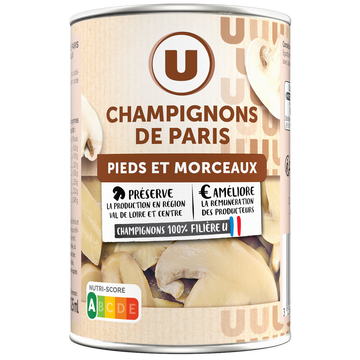 U Champignons de Paris pieds et morceaux  - Boîte de 230g net égoutté