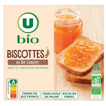 U BIO Biscottes au blé complet, boîte x36 tranches, 300g