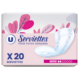 U Serviettes incontinence mini pour fuites urinaires x20