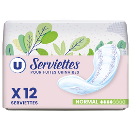 U Serviettes incontinence normal pour fuites urinaires, x12