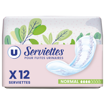 U Serviettes incontinence normal pour fuites urinaires, x12