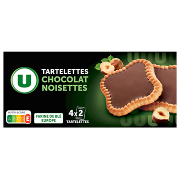 U Tartelettes carrées parfum chocolat noisette  paquet de 127g