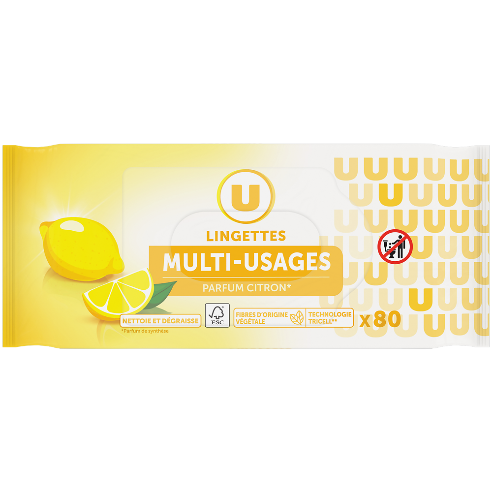U Lingettes multi-usages parfum citron  x80