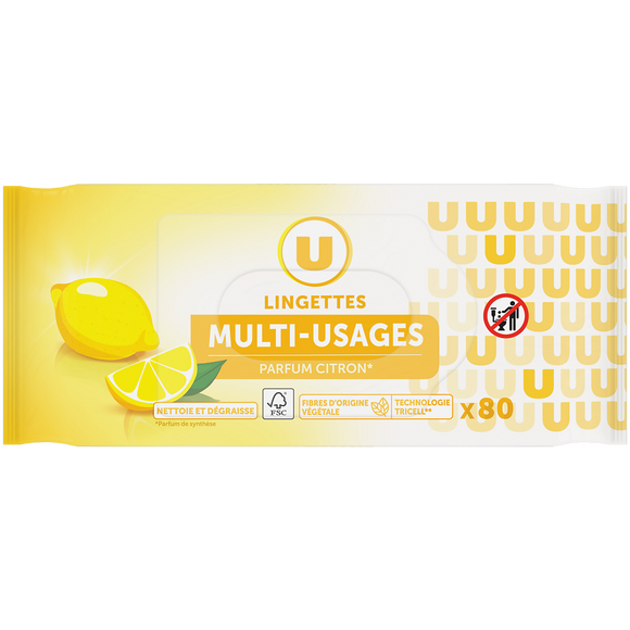 U Lingettes multi-usages parfum citron x80