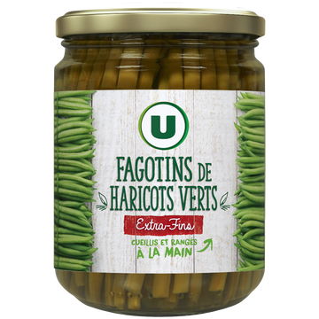 U Haricots verts extra-fins en fagotins - Bocal de 220g net égoutté