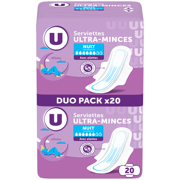 U Duopack serviettes ultra minces nuit U x20