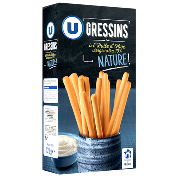 U Gressins nature à l'huile d'olive   paquet de 125g