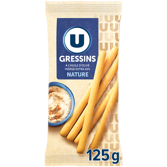U Gressins nature à l'huile d'olive paquet de 125g