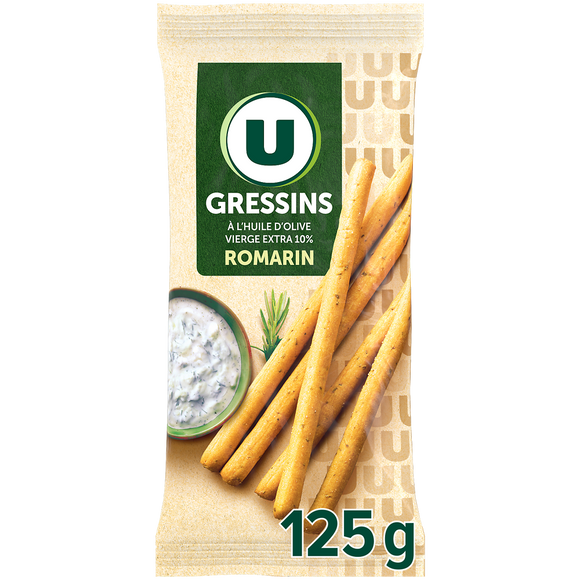 U Gressins à l'huile d'olive et romarin paquet de 125g