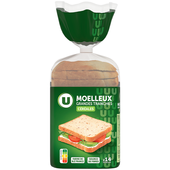 U Pain de mie grandes tranches aux céréales 550g