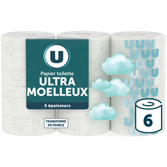 U Papier toilette ultra épais 5 plis 6 rouleaux