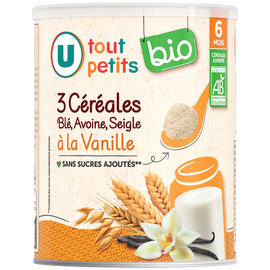 U TOUT PETITS BIO 3 céréales blé avoine seigle vanille 6 mois U TOUT PETITS BIO 220g