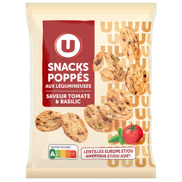 U Snacks poppes saveur tomate ail basilic U, sachet de 70g