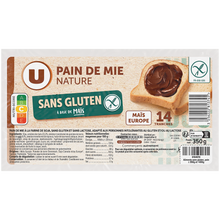 U SANS GLUTEN Pain de mie nature sans gluten sans lactose, 350g