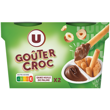 U Goûter croc pâte à tartiner noisettes+gressins, 2x60g, 120g