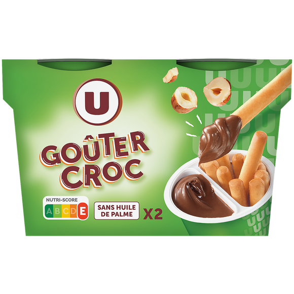 U Goûter croc pâte à tartiner noisettes+gressins, 2x60g, 120g