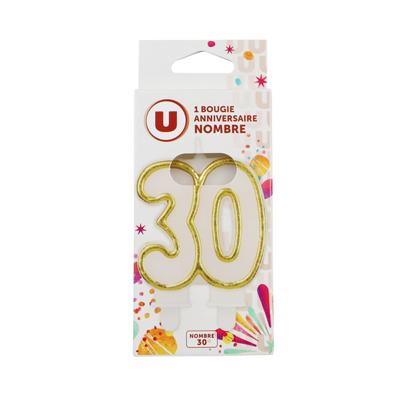 U Bougie anniversaire dorée chiffre 30