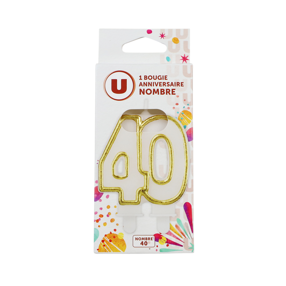 U Bougie anniversaire dorée chiffre 40