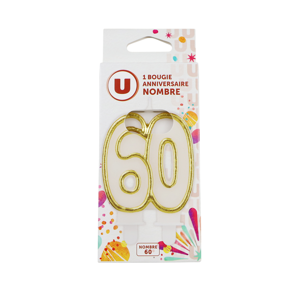 U Bougie anniversaire dorée chiffre 60