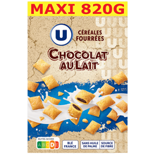 U Céréales fourrées au chocolat au lait coque jaune U, 820g