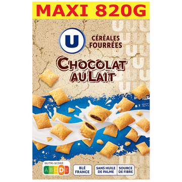 U Céréales fourrées au chocolat au lait coque jaune U, 820g