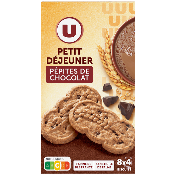 U Biscuits Petit déjeuner au pépites de chocolat paquet de 400g