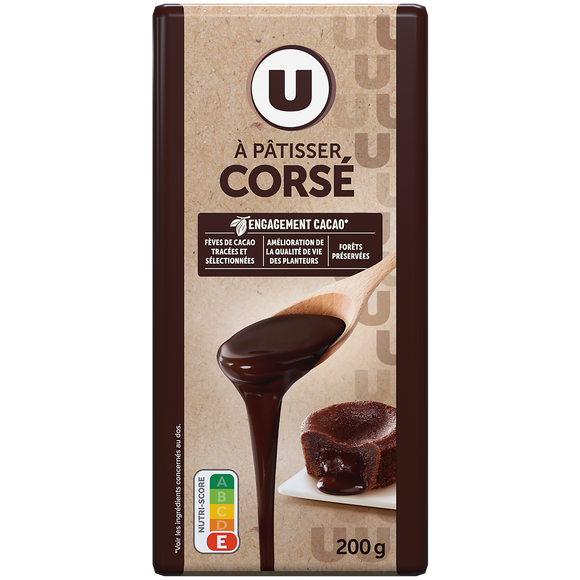 U Chocolat noir corsé à pâtisser 64%  Tablette de 200g