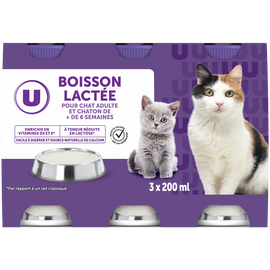 U Boisson lactée pour chats et châtons de plus de 6 semaines  3 bouteilles, 200ml