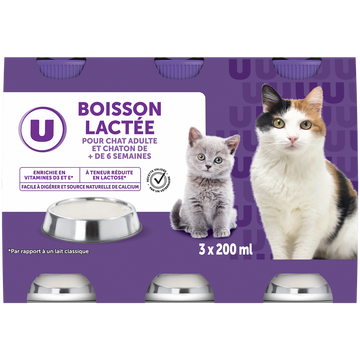 U Boisson lactée pour chats et châtons de plus de 6 semaines  3 bouteilles, 200ml