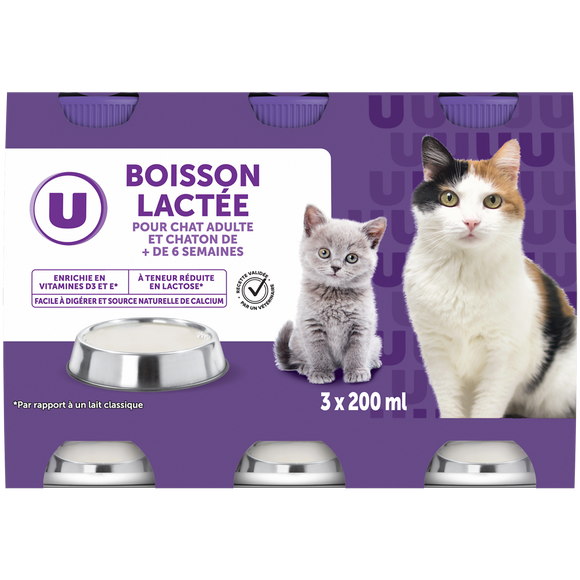 U Boisson lactée pour chats et châtons de plus de 6 semaines  3 bouteilles, 200ml