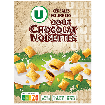 U Céréales fourrées au chocolat et noisettes  boîte de 375g