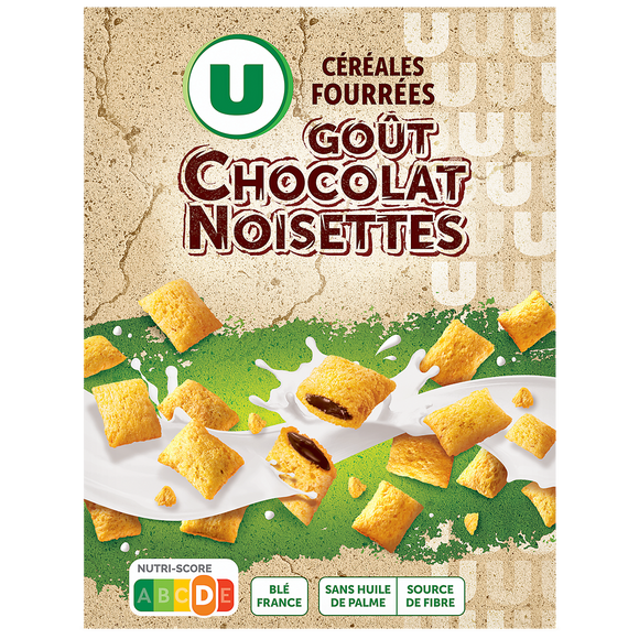 U Céréales fourrées au chocolat et noisettes  boîte de 375g