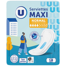 U Serviettes hygiéniques maxi normal pliées x18